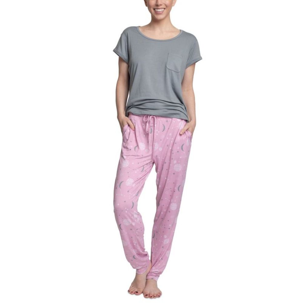 Hanes Womens Cloud Knit Short Sleeve Pajama Set,Grey,X-Large